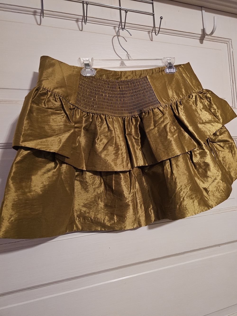 Scoop Tiered Ruffle Mini Skirt Olive Dust Gold Metallic Tafteta Size 16/18 XL - Picture 7 of 10